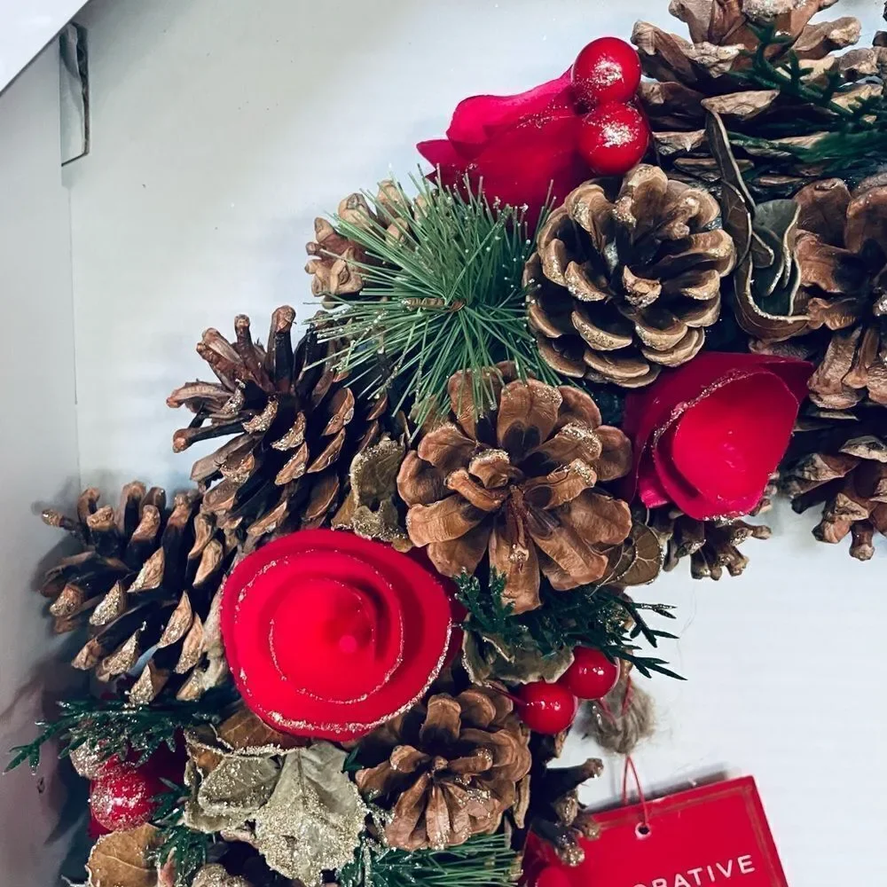 Beekman Home Rustic Natural Pine Cone Floral Christmas Wreath